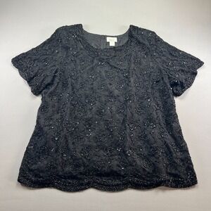 Candlelight & Champagne Blouse Top Women 32W Black Beaded Sequin Back Zip Formal